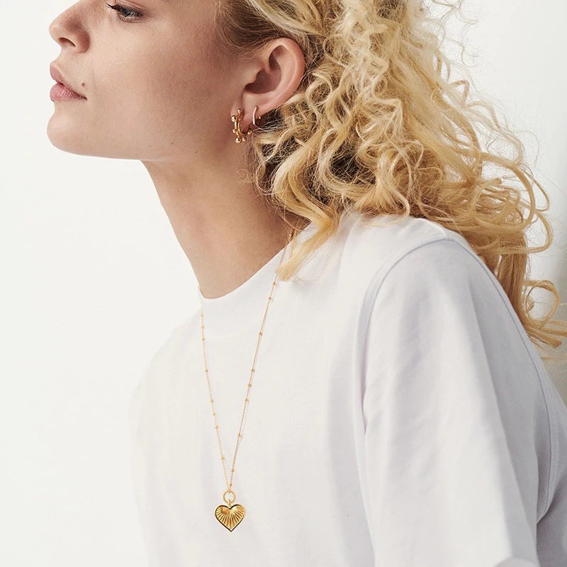 vintage love鈦鋼高保色復古貝殼紋愛心純銀項鍊