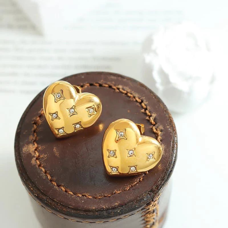 義大利雜誌封面女星同款愛心鋯石鈦鋼耳環