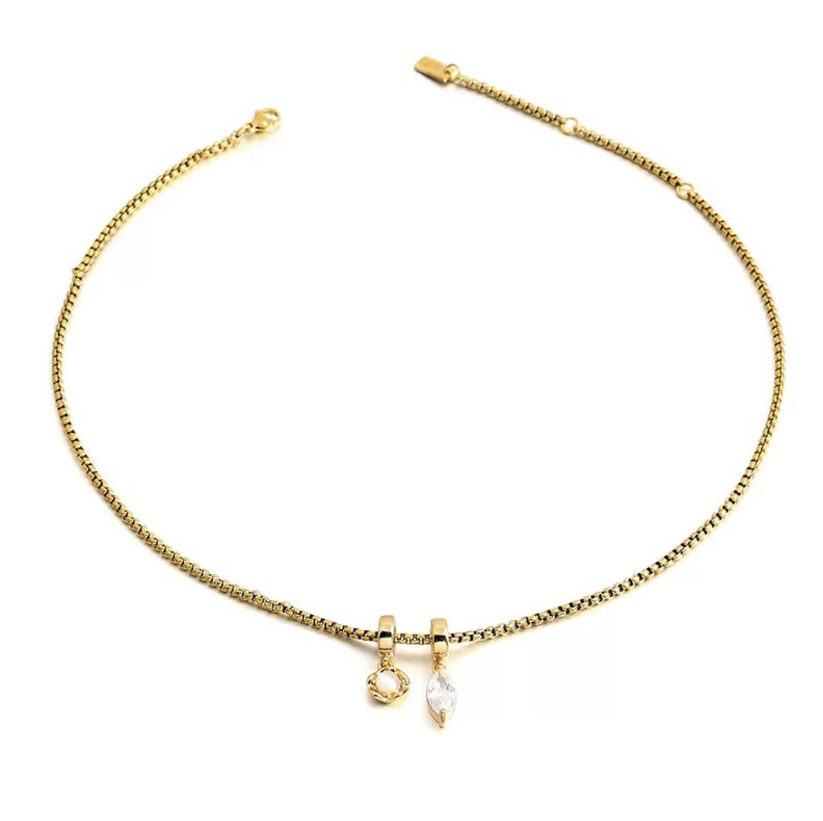 Serie Mito de Estrella y Luna - Collar con colgante desmontable de acero de titanio Moonlight Whisper, oro de 18 quilates, resistente al agua, con circonitas de ojo de gato y ojo de marqués.