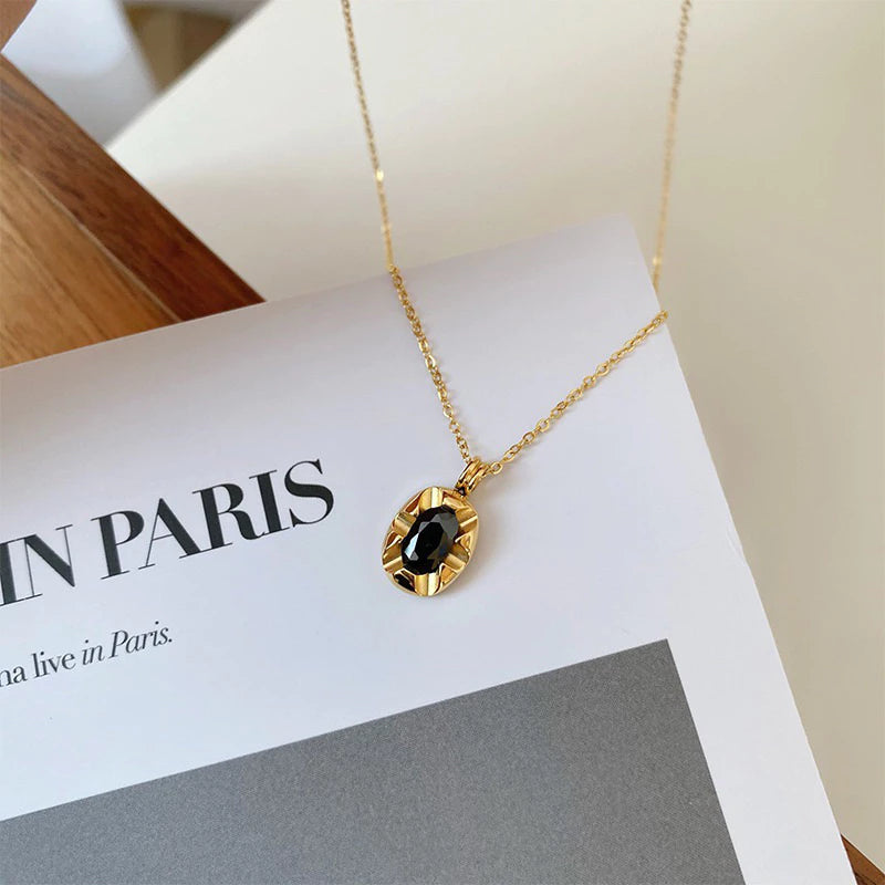 簡約風格兩層獨立可拆卸黑色吊墜18k金鈦鋼項鍊