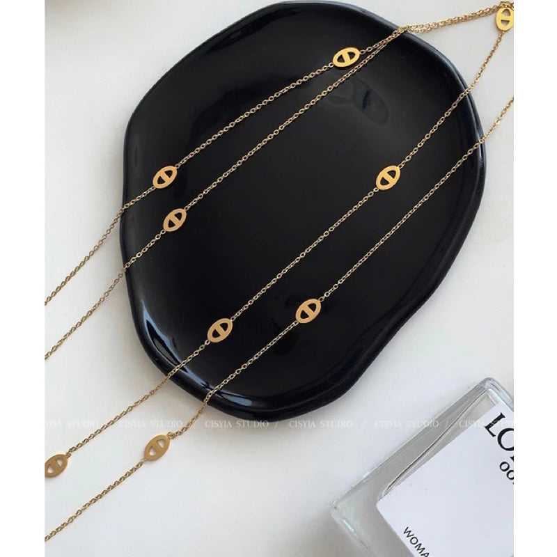 18K金輕奢兩戴豬鼻子項鍊 氣質鈦鋼18k j不掉色頸鍊 長款毛衣鏈