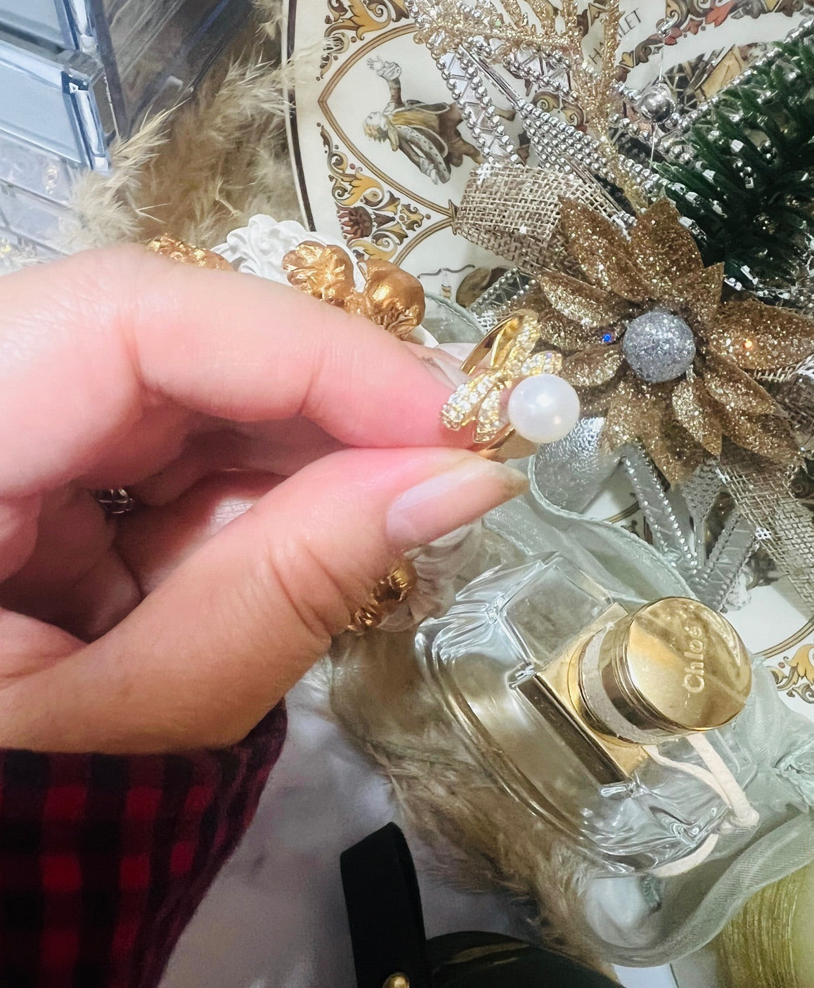 Anillo ajustable de perla de agua dulce con corona de princesa