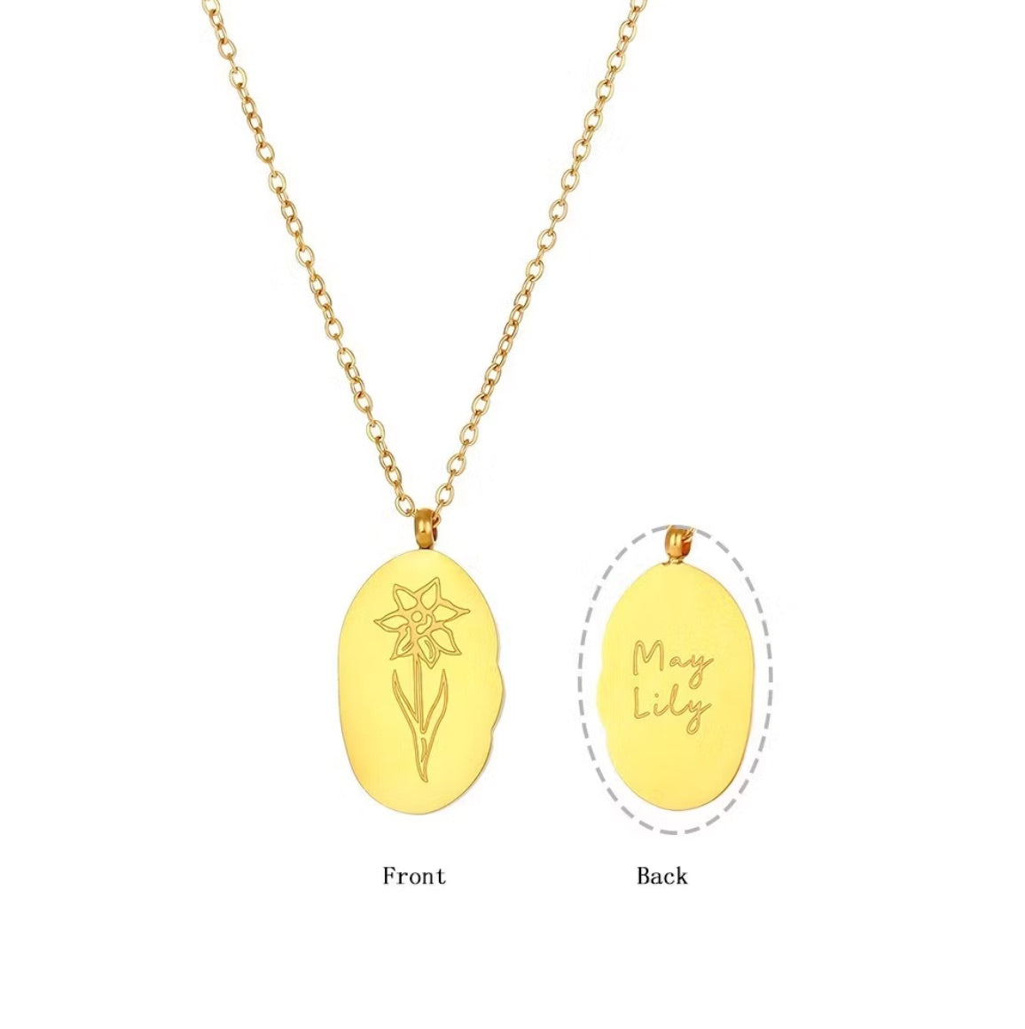 Collar de acero inoxidable resistente al agua con diseño de flor de luna para el 12.º cumpleaños