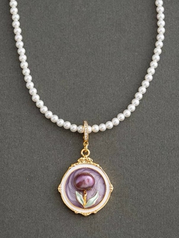 Jardín de Monet | Collar de tulipanes morados Flora (colgante desmontable)