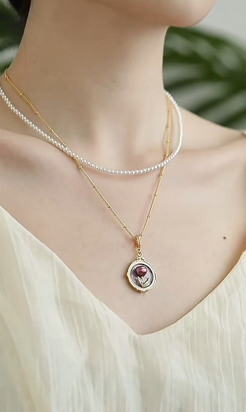 Jardín de Monet | Collar de tulipanes morados Flora (colgante desmontable)