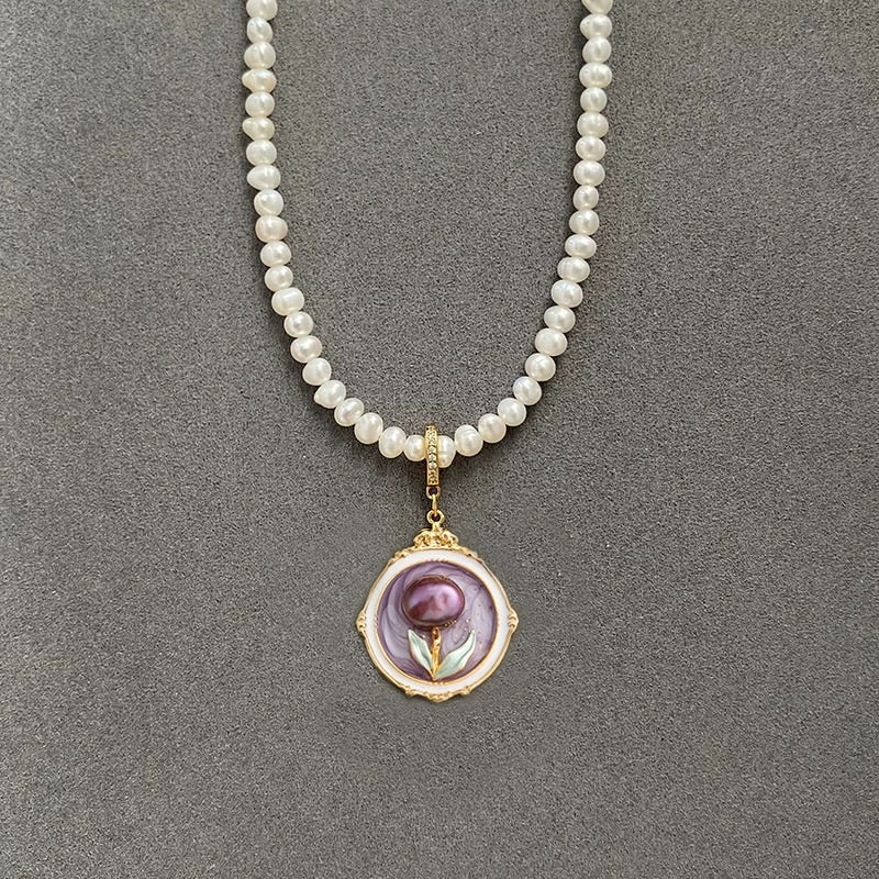 Jardín de Monet | Collar de tulipanes morados Flora (colgante desmontable)