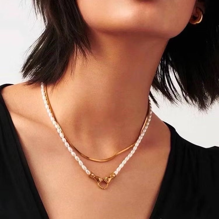 Collar de perlas naturales de agua dulce de lujo, estilo retro francés, hecho a mano.