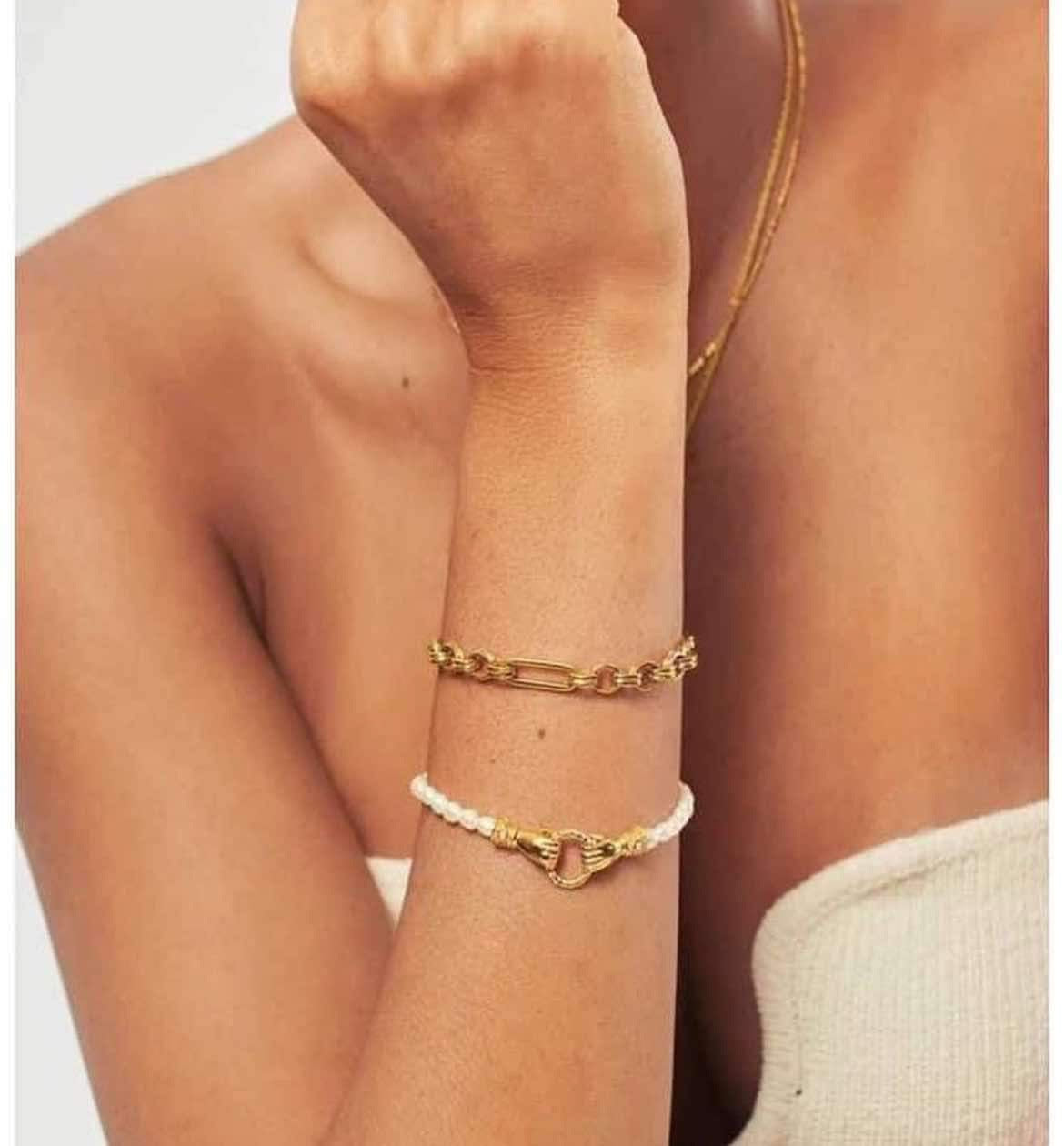 Pulsera francesa retro ligera de lujo con perlas naturales de agua dulce hechas a mano