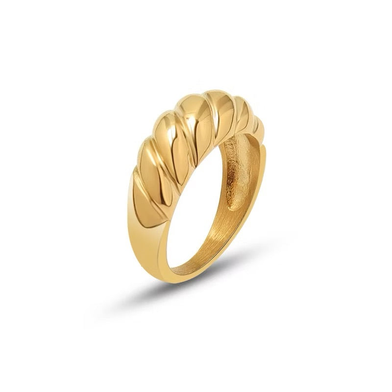 Anillo de cuerno de acero de titanio de 18 quilates estilo retro francés