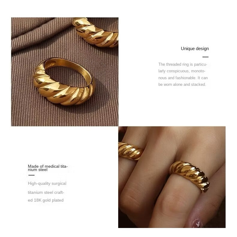 Anillo de cuerno de acero de titanio de 18 quilates estilo retro francés