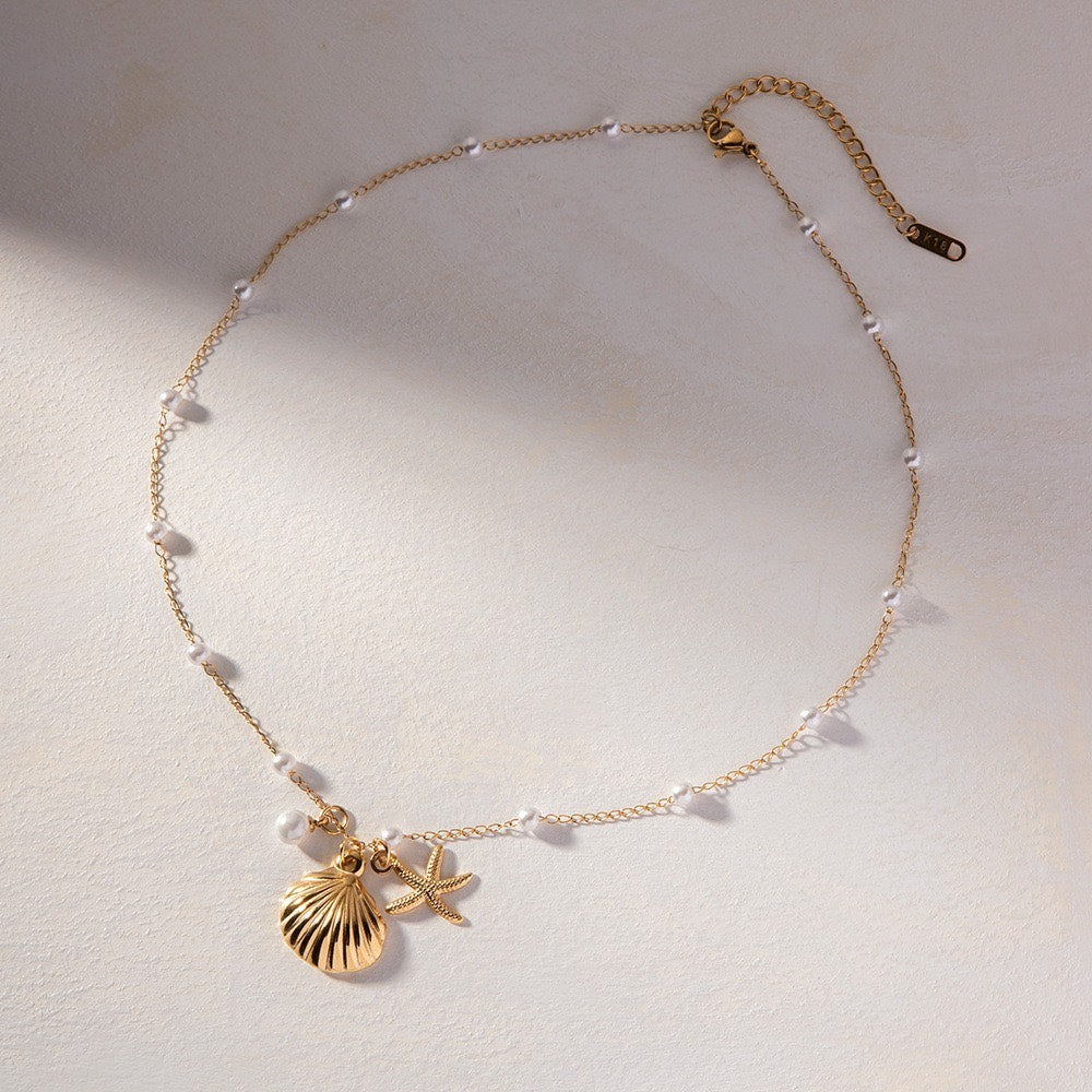 Ocean Resort Style Pearl Shell Starfish Conch Seahorse Series (Necklace)