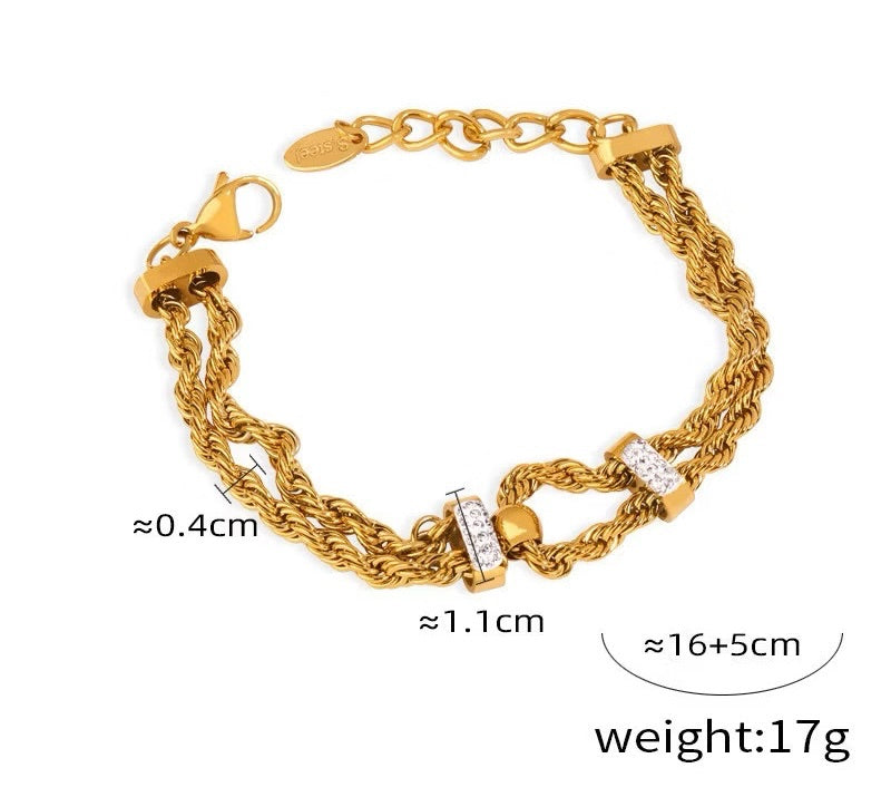 Joyería MissKaren de acero de titanio de 18 quilates con diamantes de lujo ligeros y doble capa retorcida.