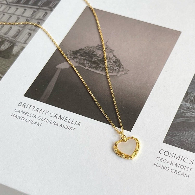 法式復古貓眼石愛心雙面項鏈