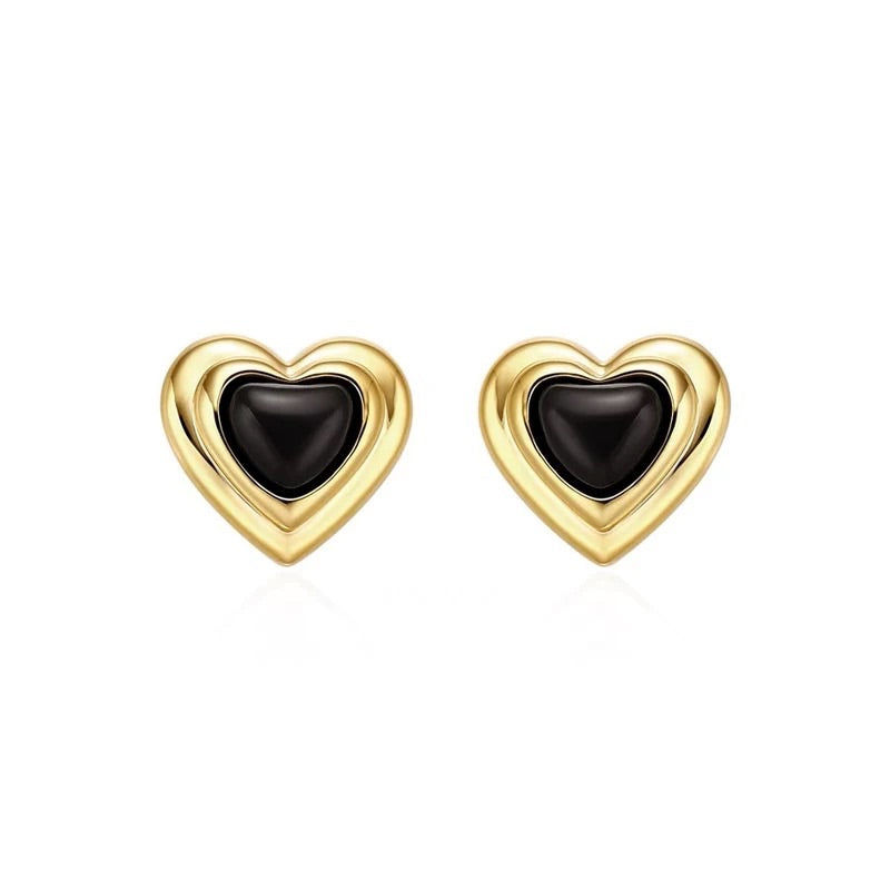 光年系列 Onyx Heart|黑瑪瑙愛心 耳釘