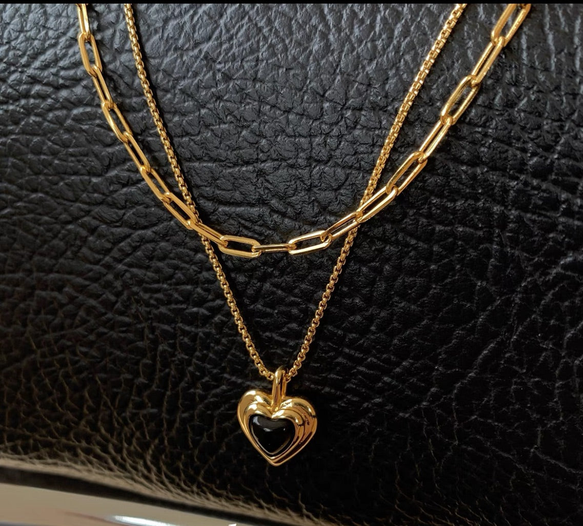 光年系列 Onyx Heart|黑瑪瑙愛心 雙層項鍊