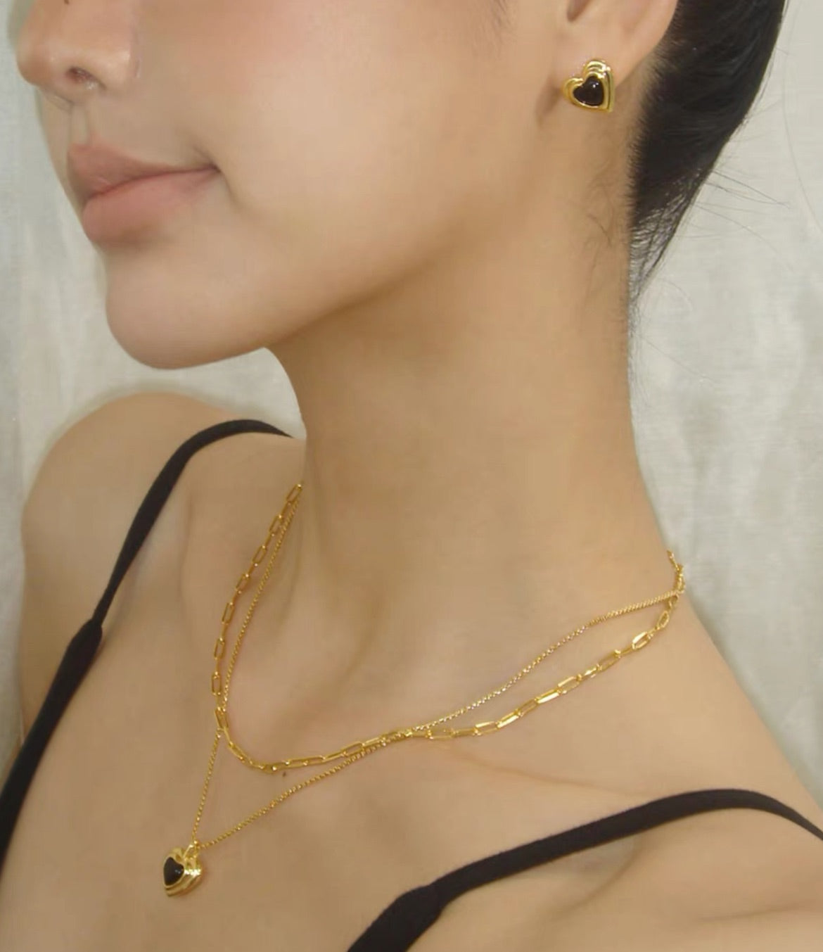 光年系列 Onyx Heart|黑瑪瑙愛心 耳釘