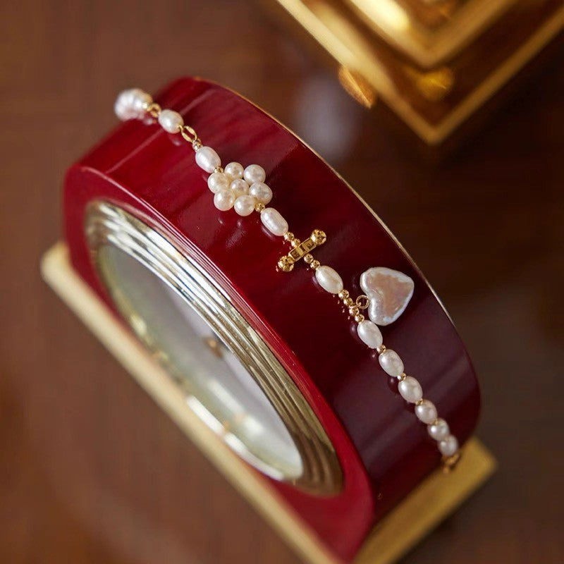 珍珠小姐|【祕密王冠.珍珠系列】瑪麗女爵的祈願(愛心珍珠花十字手鍊)