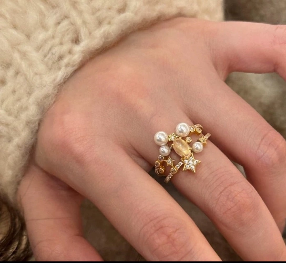 Anillo abierto resistente al color ojo de gato estrella