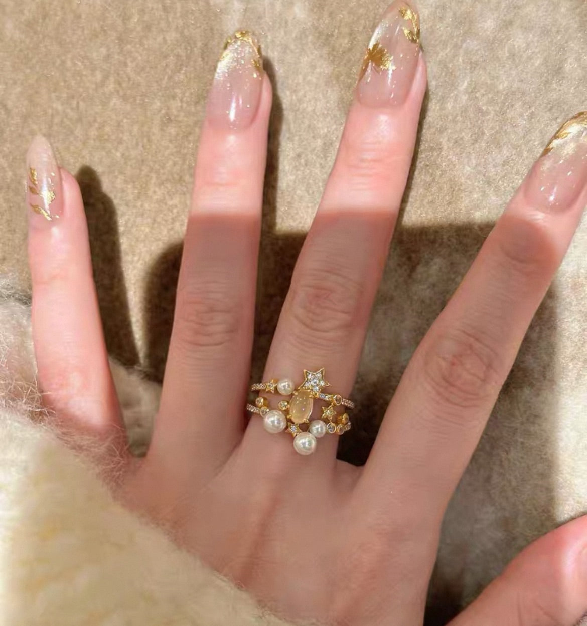 Anillo abierto resistente al color ojo de gato estrella