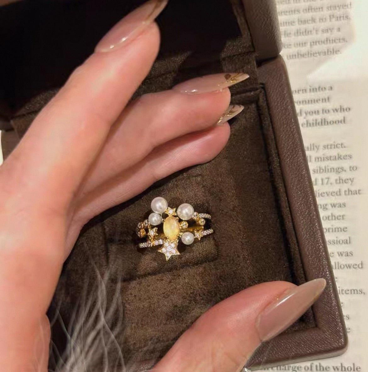 Anillo abierto resistente al color ojo de gato estrella