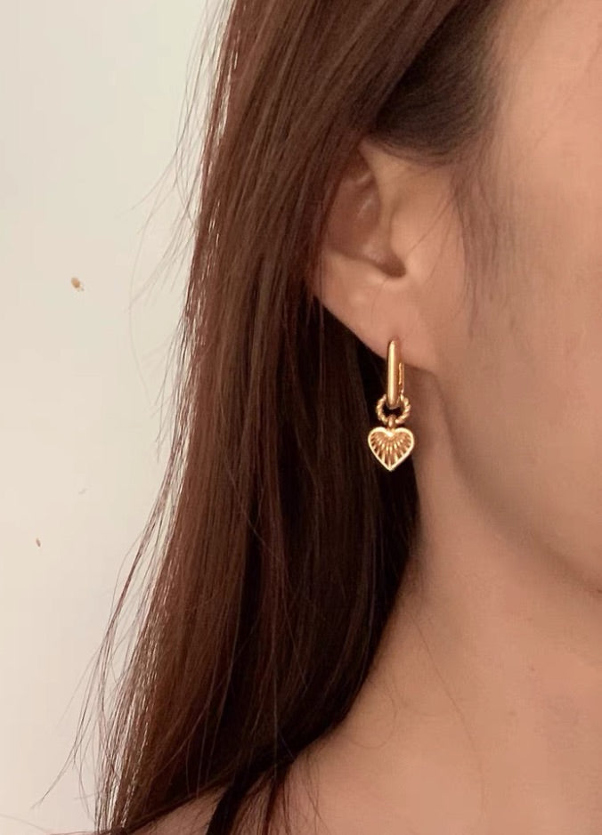 貝殼紋愛心18k 高保色 兩戴式 （可拆式）s925耳環