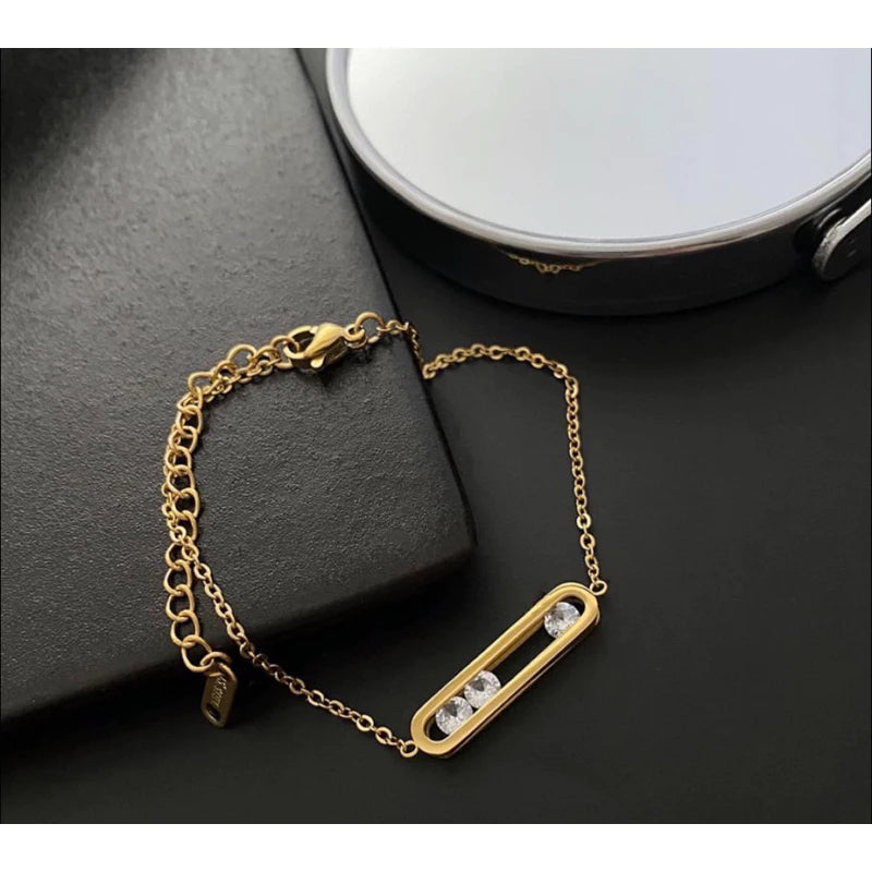 迴圈幸運轉珠 歐美熱銷不鏽鋼鋯石金色轉運 項鍊/手鏈