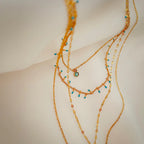 波西米亞風多層精細土耳其藍鈦鋼項鍊 不褪色項鍊