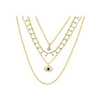 波西米亞風多層精細土耳其藍鈦鋼項鍊 不褪色項鍊