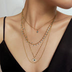 波西米亞風多層精細土耳其藍鈦鋼項鍊 不褪色項鍊