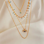 波西米亞風多層精細土耳其藍鈦鋼項鍊 不褪色項鍊