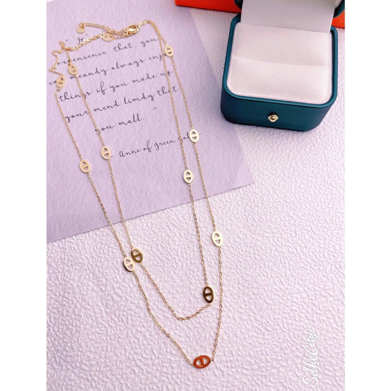 18K金輕奢兩戴豬鼻子項鍊 氣質鈦鋼18k j不掉色頸鍊 長款毛衣鏈