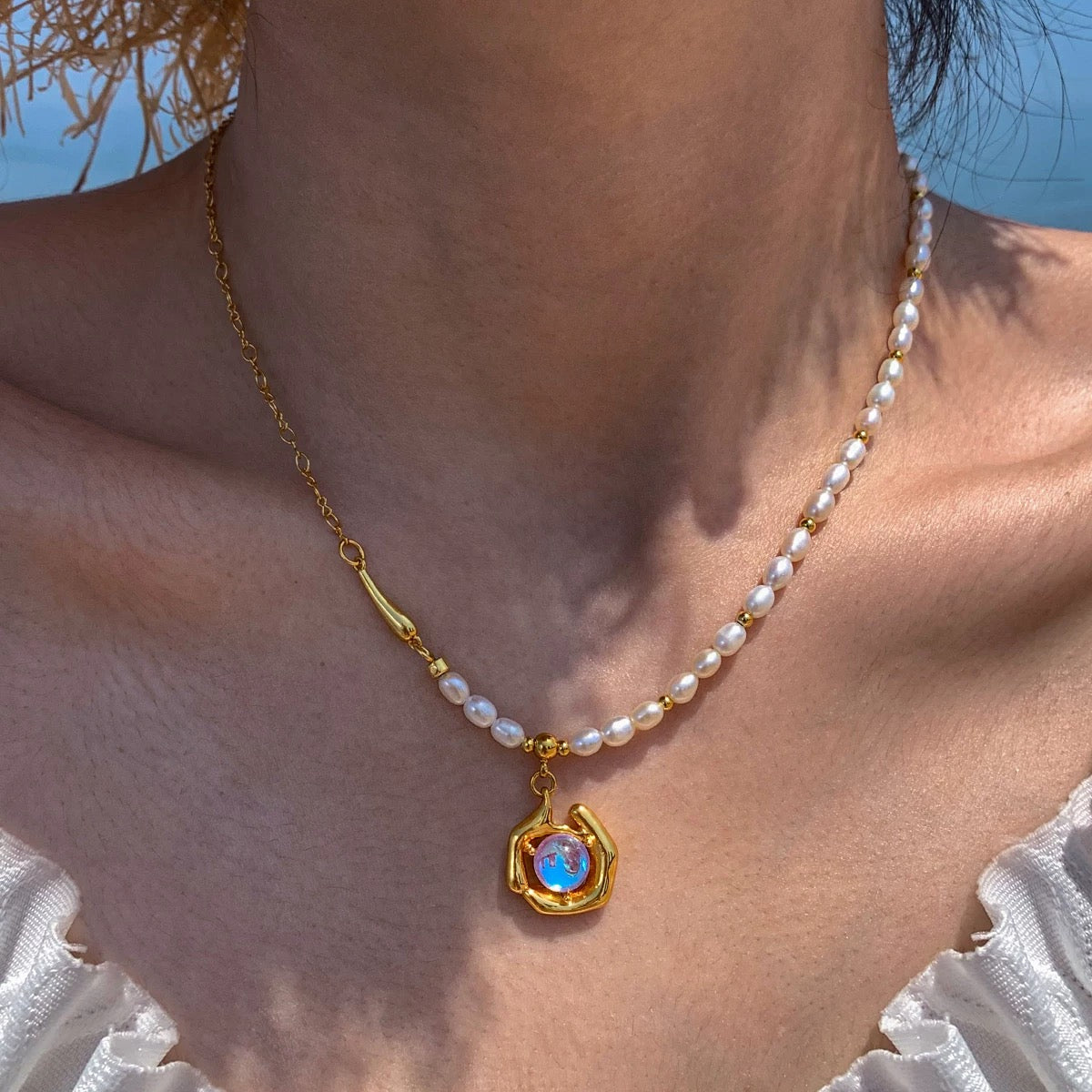 法式復古歐泊珍珠項鍊｜
光年系列｜月光祕語
Opaline Whisper 歐泊 × 淡水珍珠