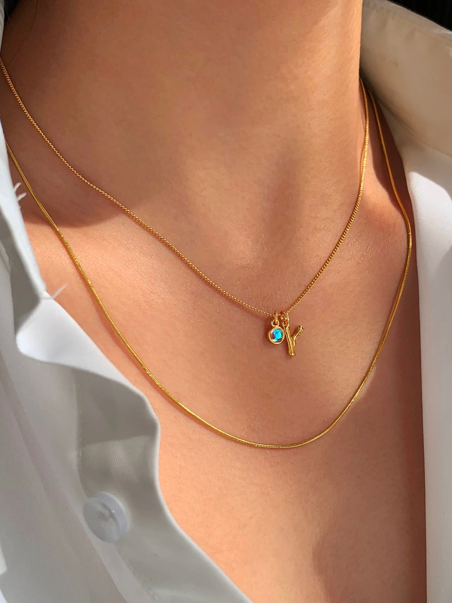 光年系列｜竹節 × 歐泊字母項鍊 （現貨+預購）