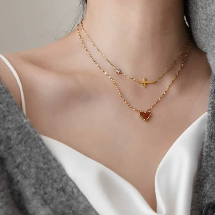 不鏽鋼系列｜紅色愛心疊戴兩件式套組