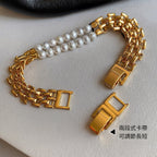 珍珠小姐｜淡水珍珠錶鍊金色迴廊扣式手鍊
Miss Pearl｜Golden Corridor Bracelet
