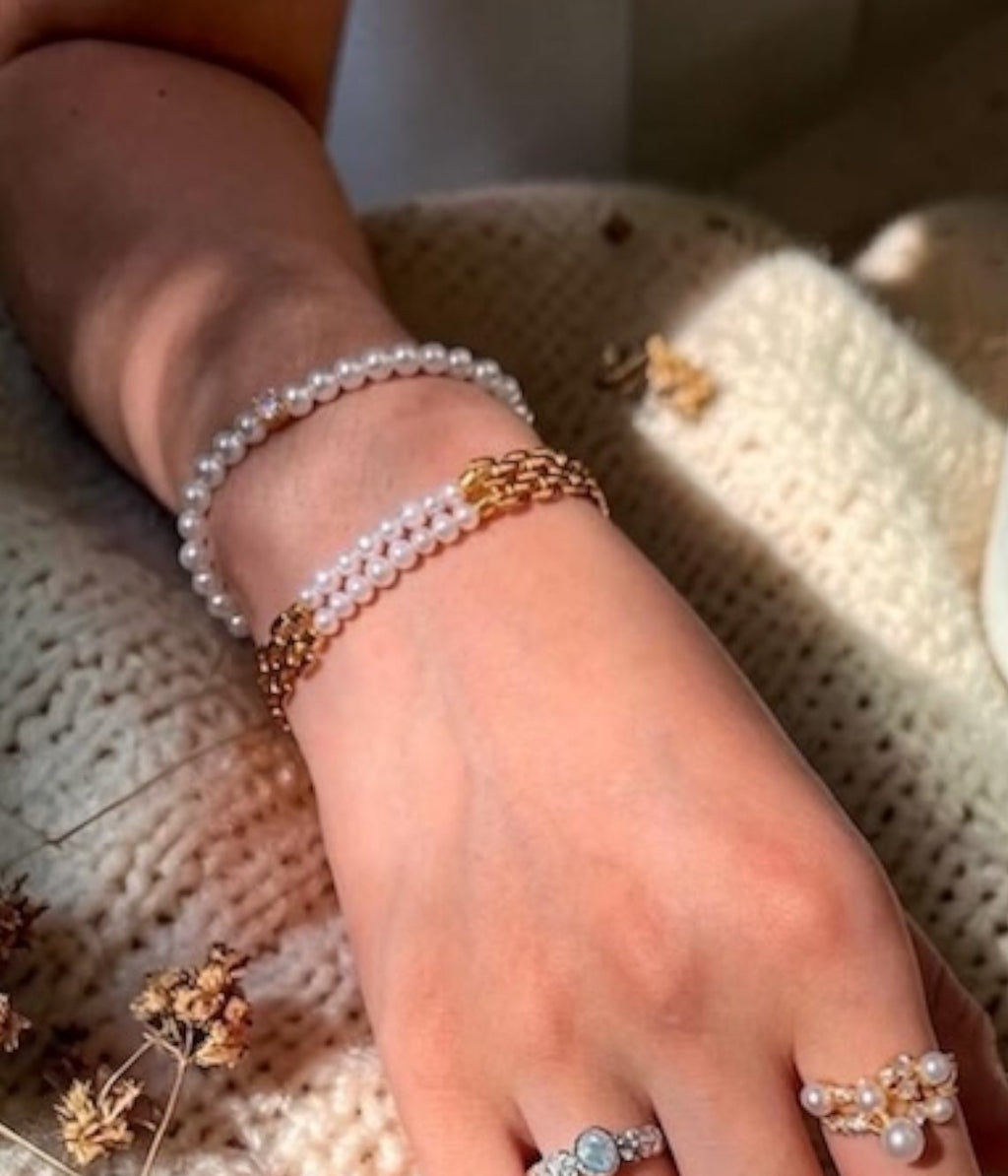 珍珠小姐｜淡水珍珠錶鍊金色迴廊扣式手鍊
Miss Pearl｜Golden Corridor Bracelet