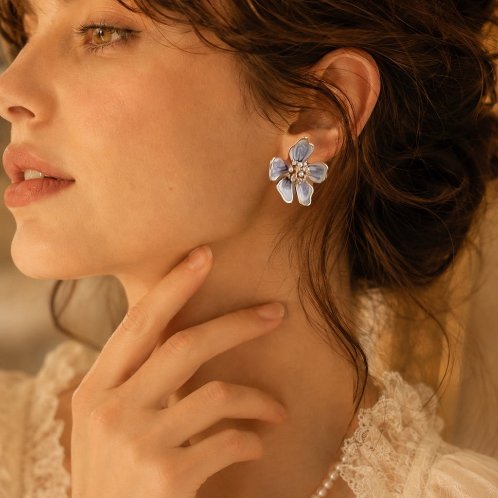 莫內花園 Flora｜花神系列 紫羅蘭珐瑯淡水珍珠 耳釘Vintage jewelry Gift | Miss Karen