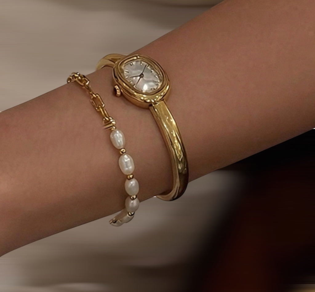 珍珠小姐系列｜奧黛麗金鍊珍珠手環
Audrey Pearl Chain Bracelet