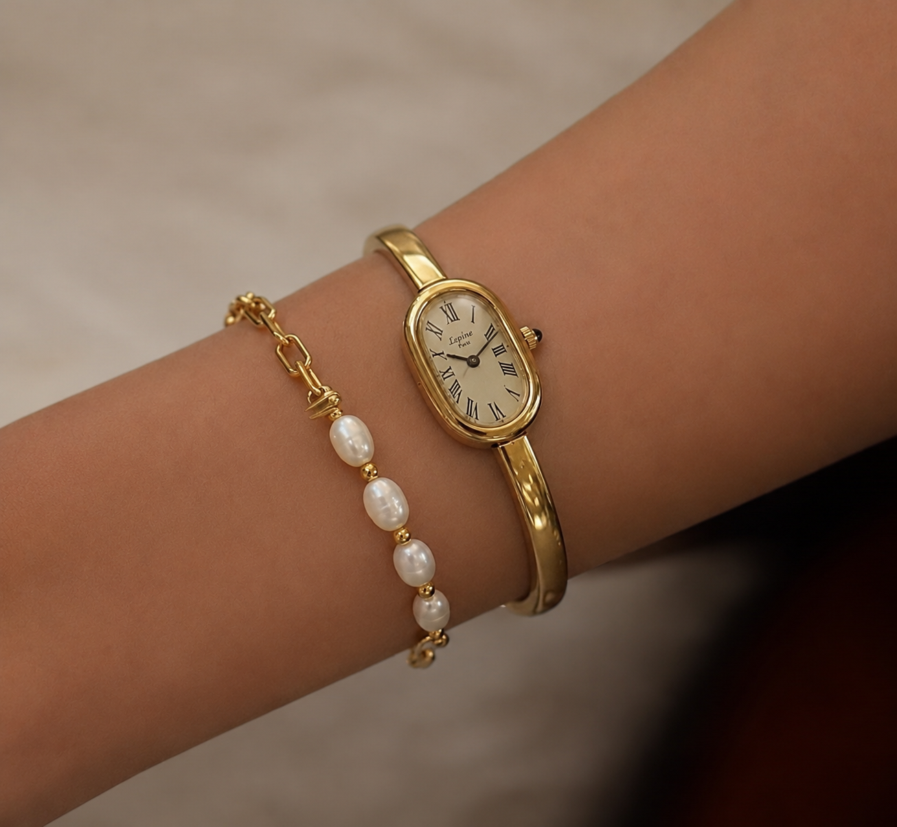 珍珠小姐系列｜奧黛麗金鍊珍珠OT扣手鍊
Audrey Pearl Chain Bracelet