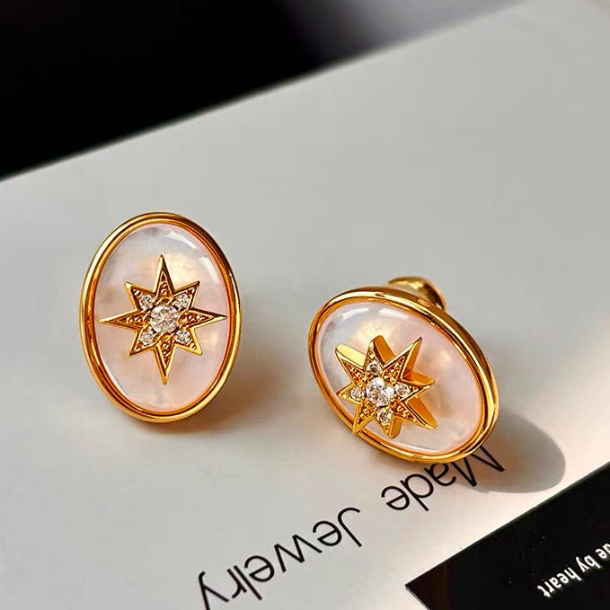 🌙 星月神話系列｜月光星芒天然白貝母耳飾