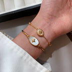 🌙 星月神話系列｜月光星芒天然白貝母手環